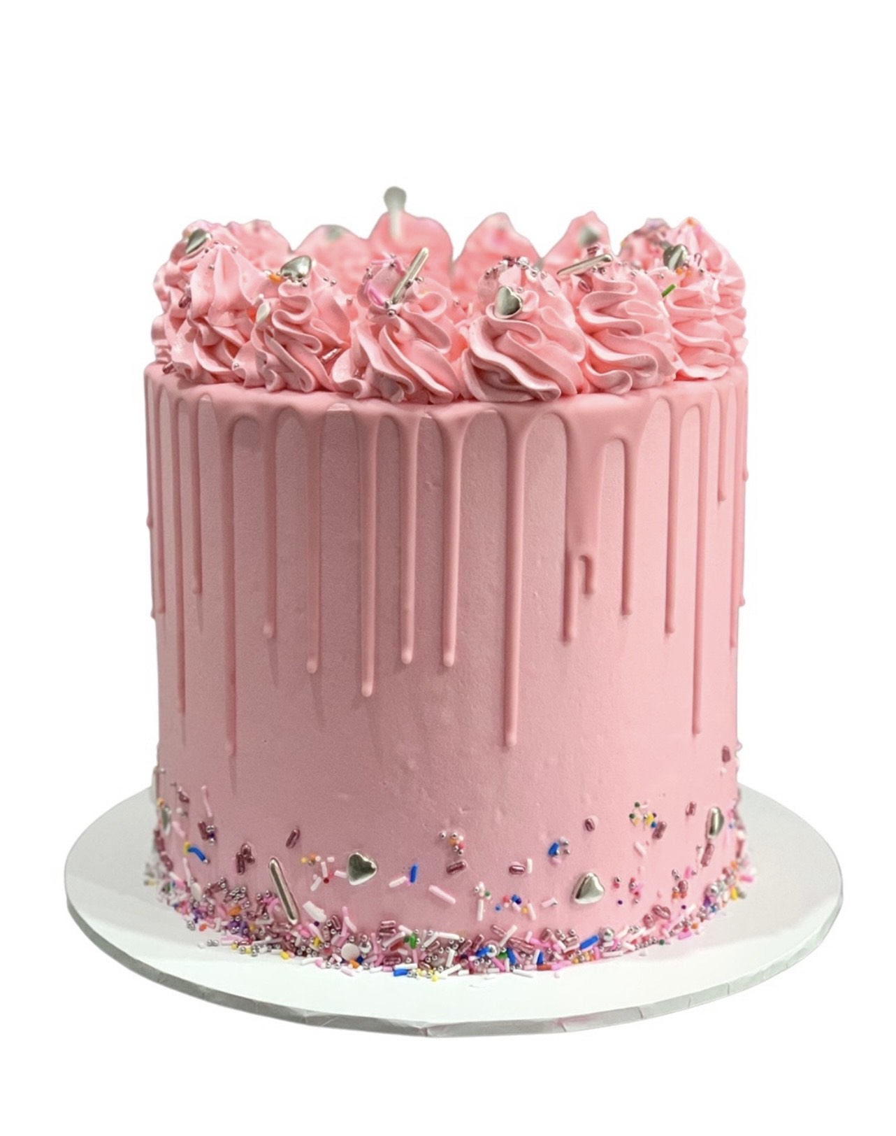 pink and white stripe buttercream birthday cake