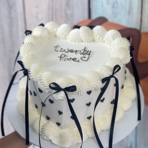 Black Mini Hearts and Ribbon Heart Cake
