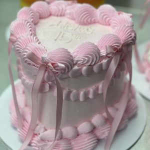 Baby Pink Ribbon Shimmer Top Vintage Heart Cake