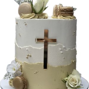 Cream & Gold Cross Design Cake