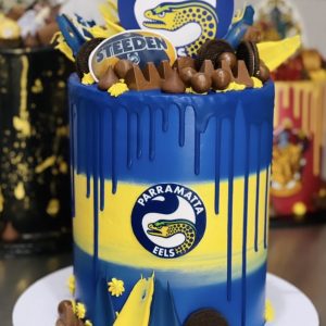 Eels Footy Cake with Chocolates & Drip