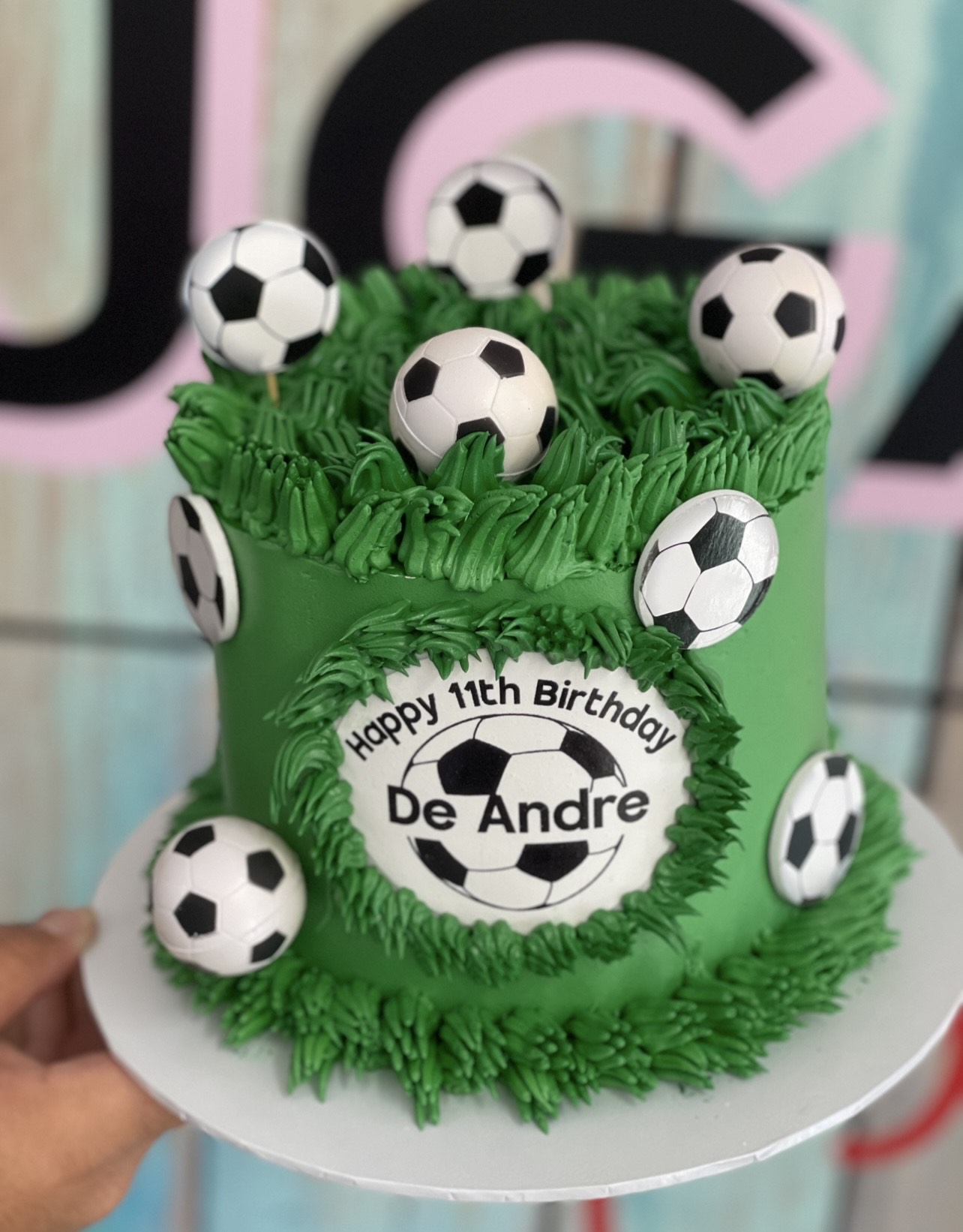 Grass and Soccer Ball Cake