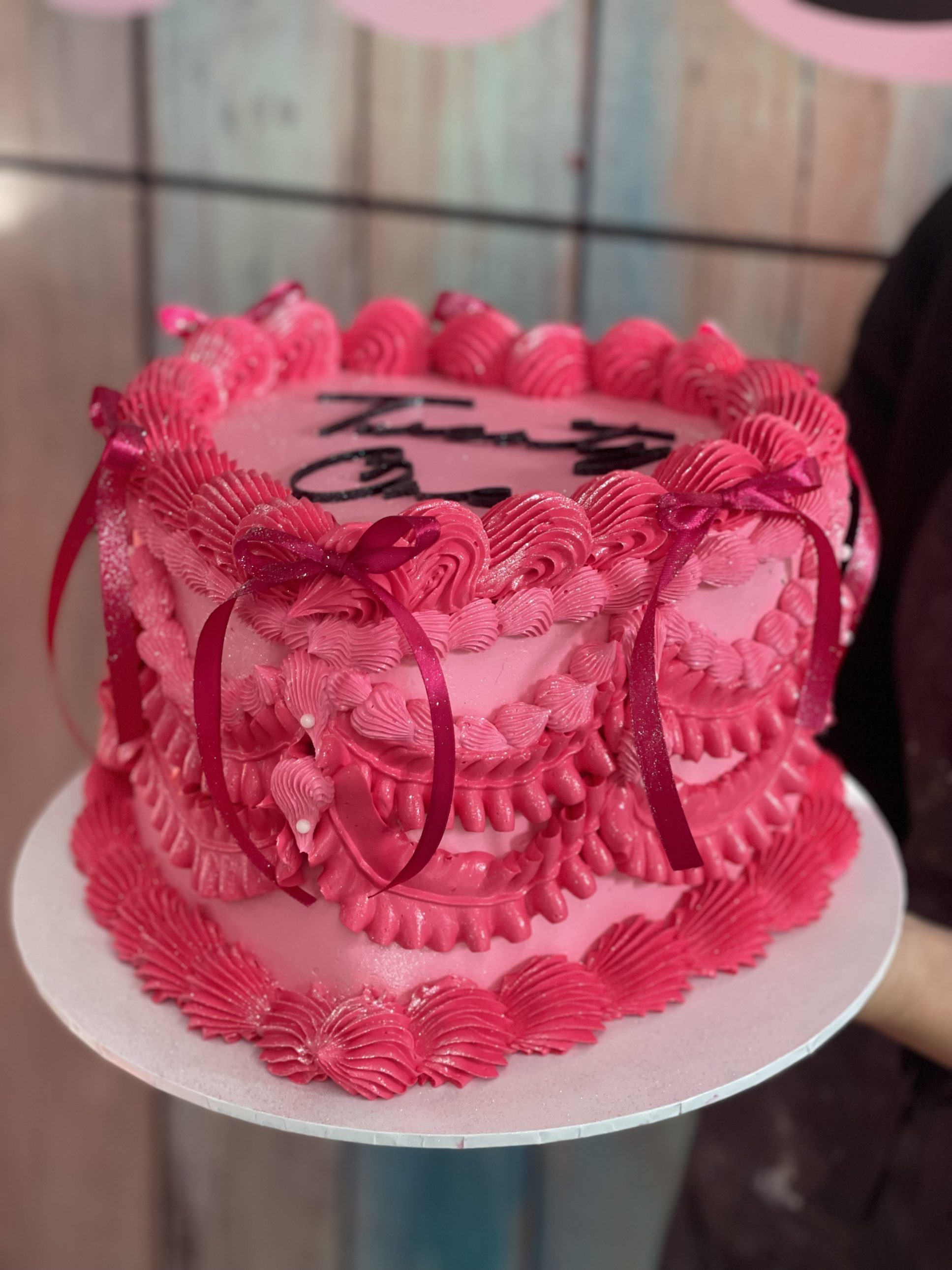 Hot Pink Ribbon Shimmer Vintage Heart Cake (Copy)