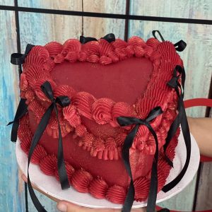 Black Ribbon & Glittery Red Heart Cake
