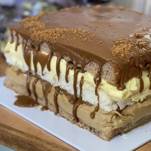 Biscoff Banana Custard Cake Slab